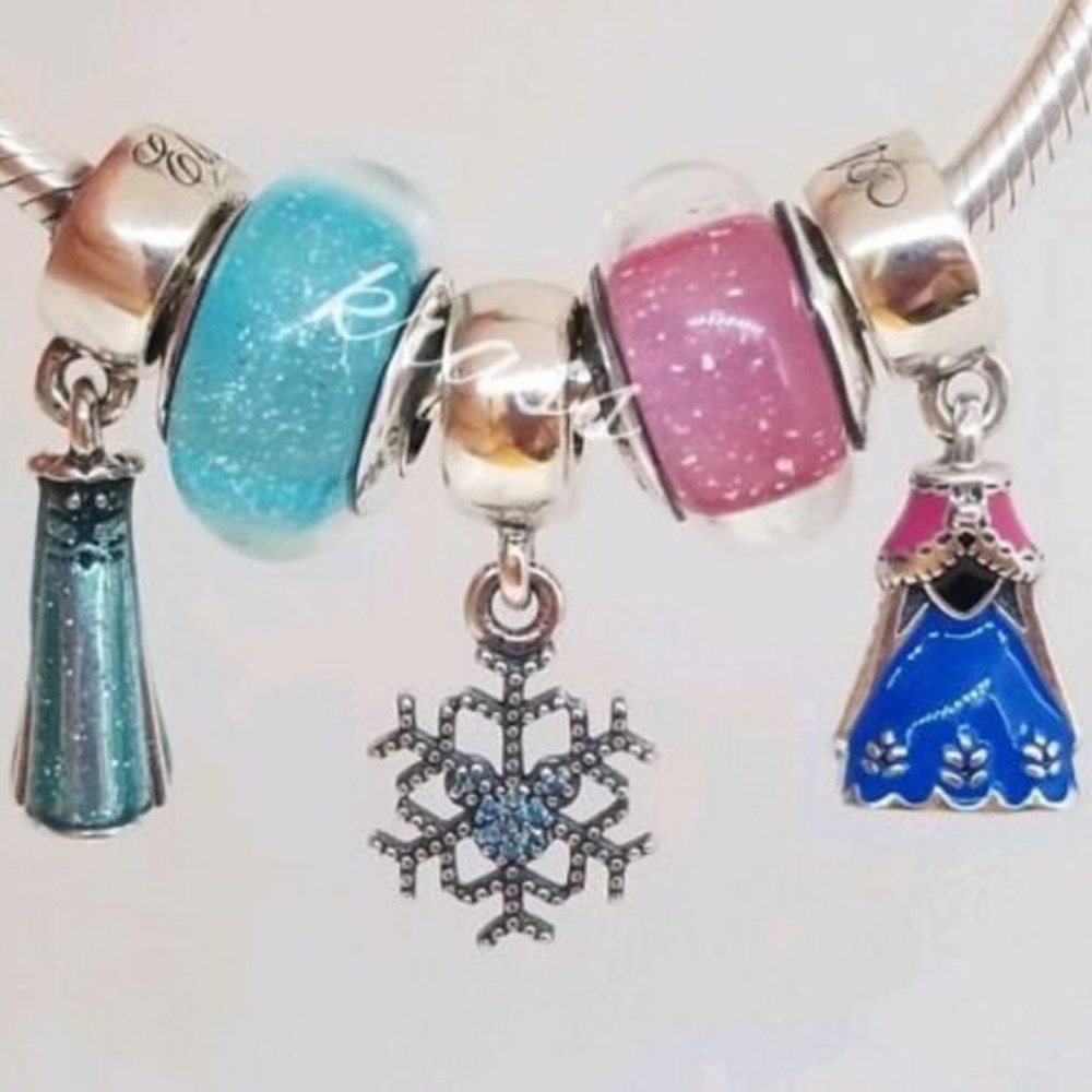 Pandora ELSA and ANNA Dress, Murano, Mickey Snowflake Charm